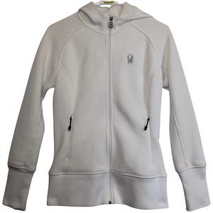 Women's Sypder Full Zip Hoody Sweater White Long Sleeve Hooded Sweatshirt Size M